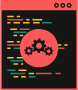 screen with code overlayed with gears icon